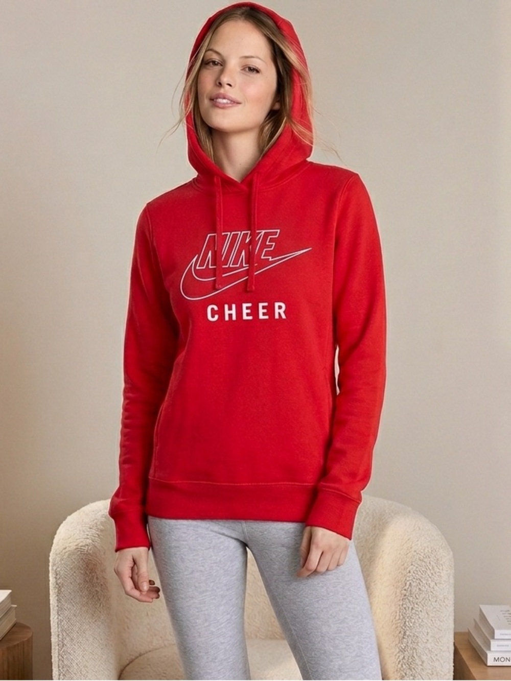 NWT Nike Cheer Red Graphic Outline Swoosh Fleece Pullover Hoodie - Picture 1 of 6